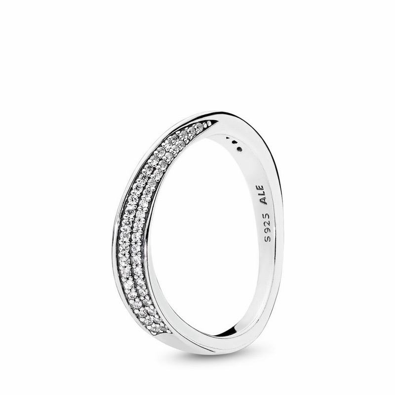 Pandora Elegant Waves Stackable Ring - Sterling Silver/Cubic Zirconia - Canada | ZE4371NI